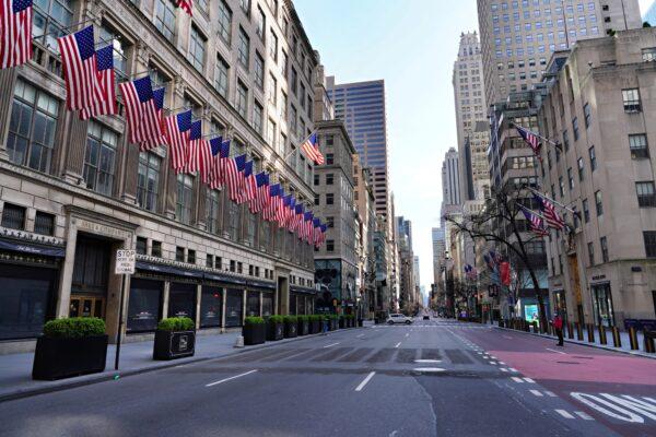 A view of Fifth Avenue during the CCP virus pandemic in New York City, on April 14, 2020. (Cindy Ord/Getty Images)