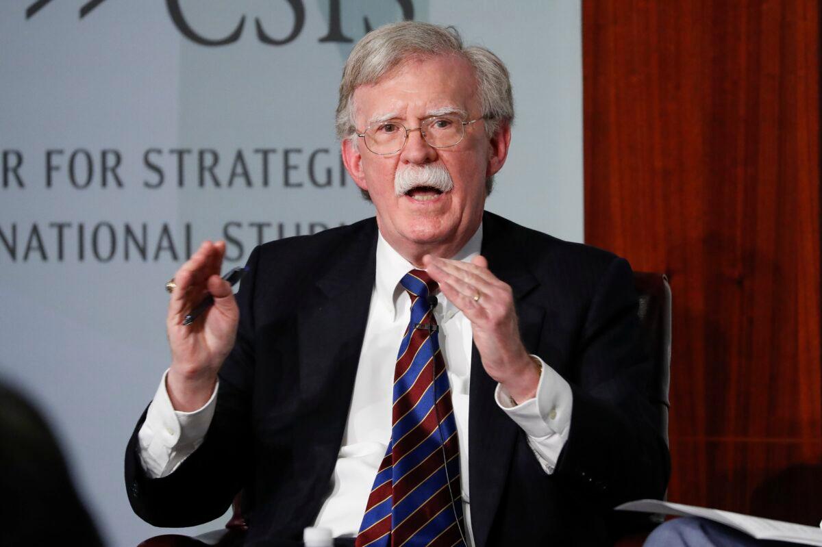 Former National Security Adviser John Bolton gestures while speakings at the Center for Strategic and International Studies in Washington, on Sept. 30, 2019. (Pablo Martinez Monsivais/AP Photo)