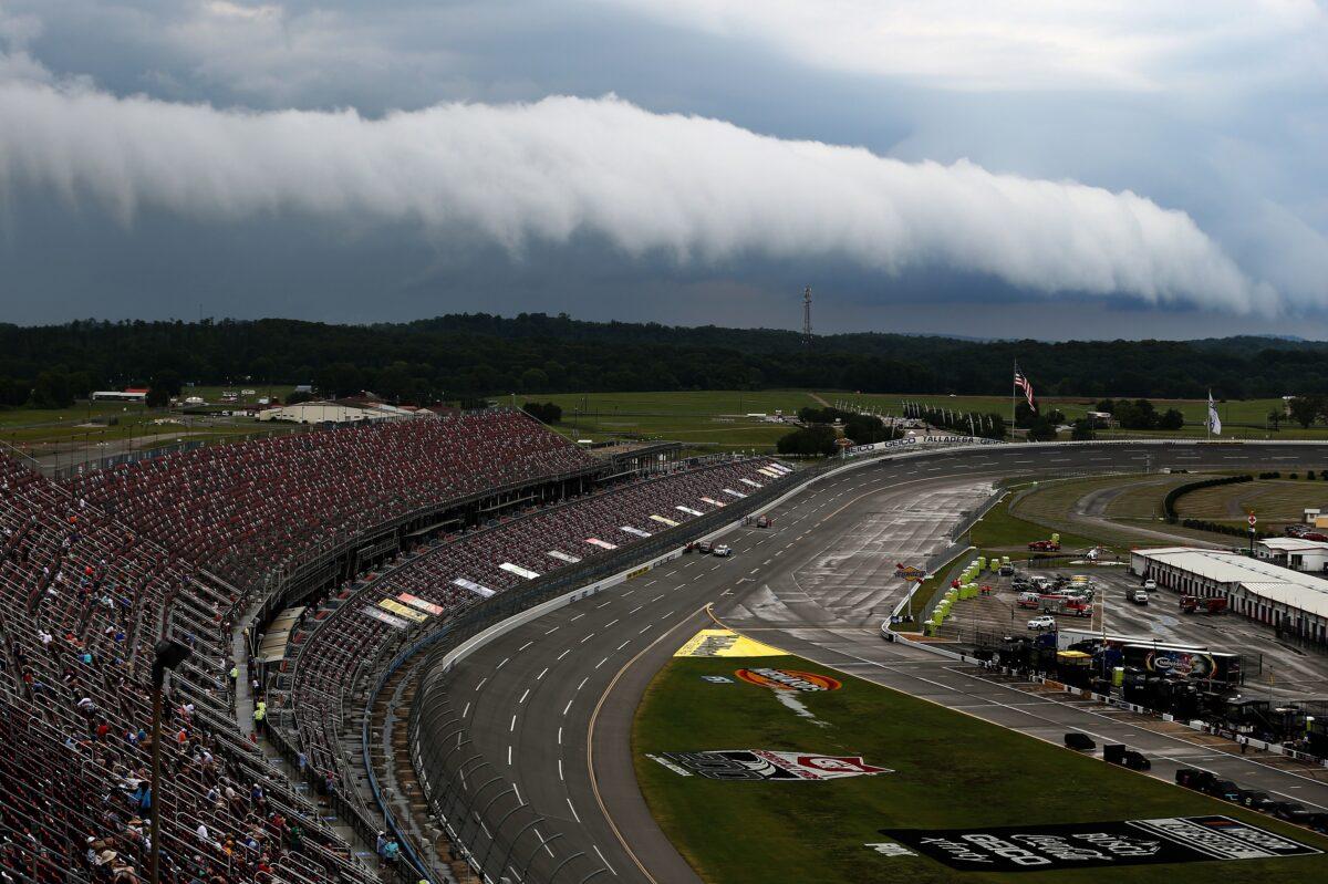 A view of storms rolling through the area prior to the NASCAR Cup Series GEICO 500 at Talladega Superspeedway in Talladega, Ala., on June 21, 2020. (Brian Lawdermilk/Getty Images)