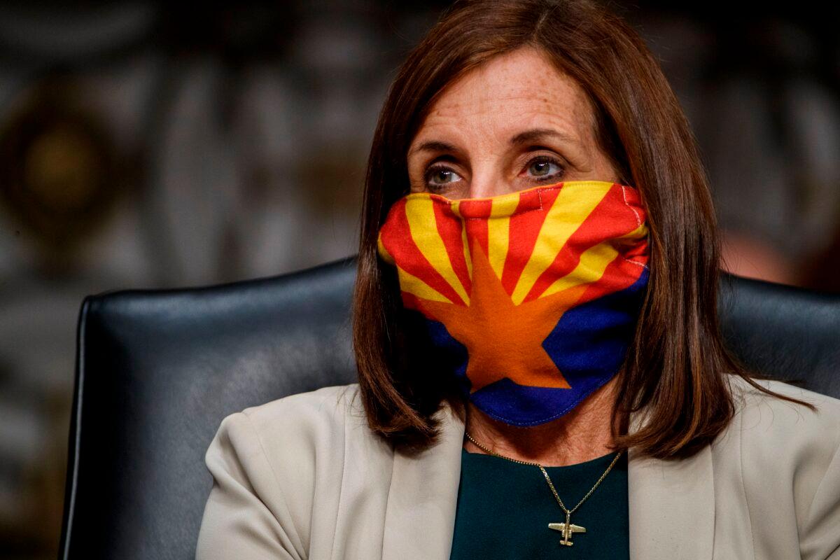Sen. Martha McSally (R-Ariz.) listens to testimony during a hearing in Washington on May 6, 2020. (Shawn Thew/Pool/AFP via Getty Images)