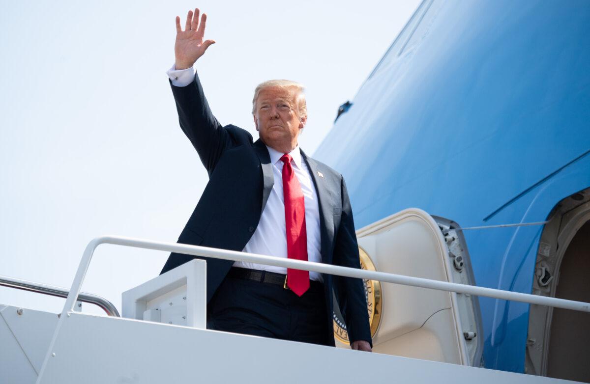 President Donald Trump boards Air Force One prior to departure from Joint Base Andrews in Maryland, June 23, 2020, as he travels to Arizona to view the border wall and speak at a Republican student event. (Saul Loeb/AFP via Getty Images)
