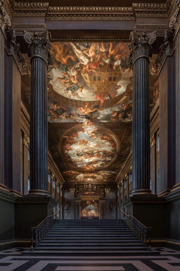 The Painted Hall at the Old Royal Naval College in Greenwich, London, where hundreds of figures feature in Sir James Thornhill's paintings celebrating Britain's monarchs and naval and merchant might. (James Brittain)
