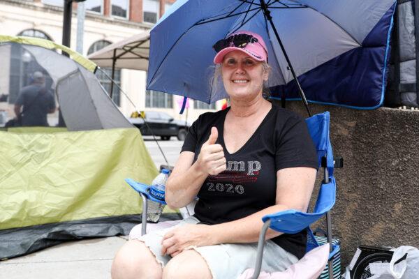 Andrea Garrett waits in line for to attend a campaign rally for President Donald Trump at the BOK Center in Tulsa, Okla., on June 19, 2020. (Charlotte Cuthbertson/The Epoch Times)