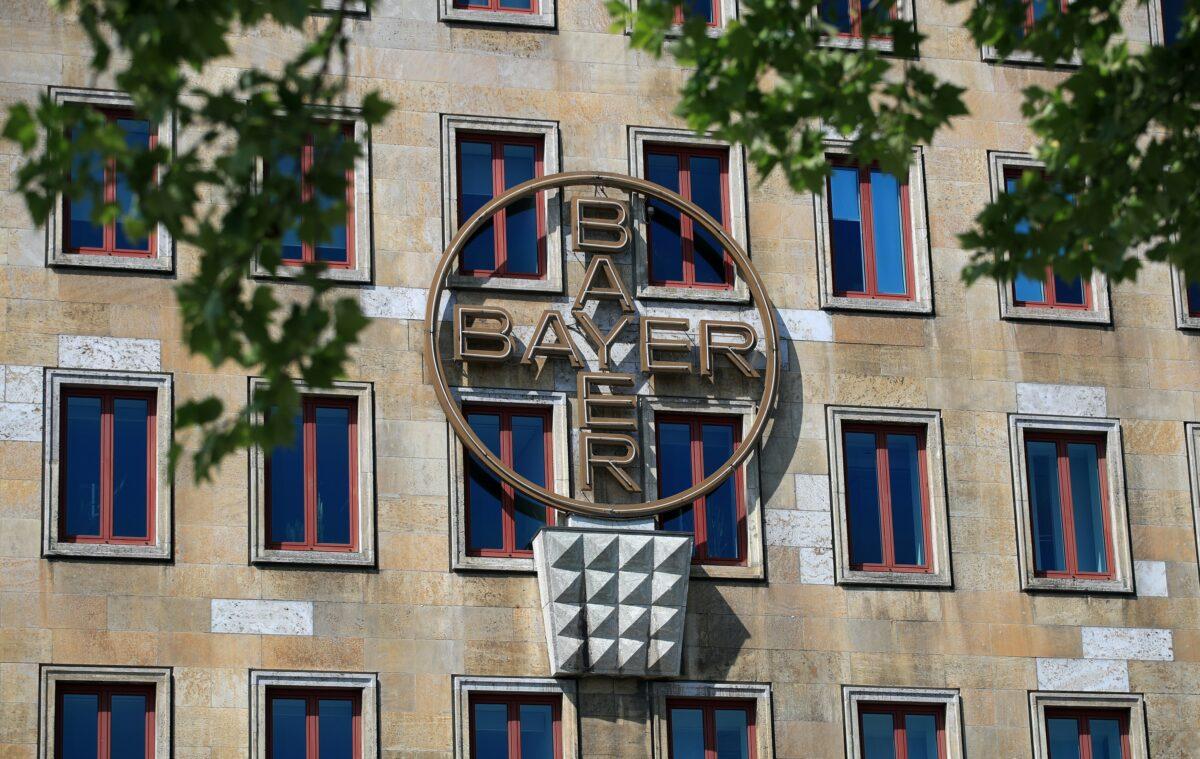 The logo of Bayer AG is pictured at the facade of the headquarters of the pharmaceutical and chemical maker in Leverkusen, Germany, on April 27, 2020. (Wolfgang Rattay/Reuters)