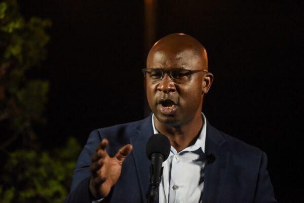 New York Democratic House candidate Jamaal Bowman greets supporters in Yonkers, N.Y., on June 23, 2020. (Stephanie Keith/Getty Images)