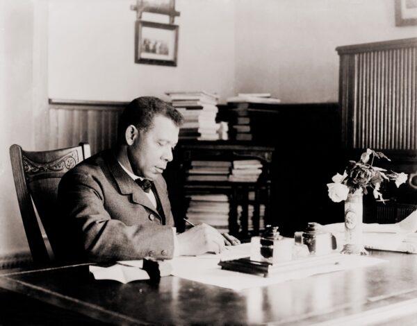 Booker T. Washington at his desk. His autobiography, “Up From Slavery,” 1901, was a bestseller. (Everett Collection / Shutterstock)