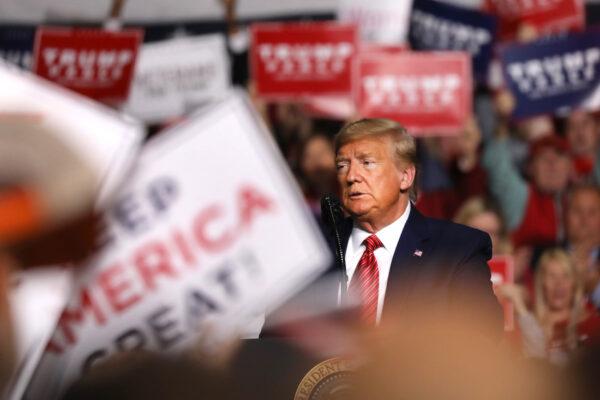 President Donald Trump appears at a rally in North Charleston, South Carolina, on Feb. 28, 2020. (Spencer Platt/Getty Images)