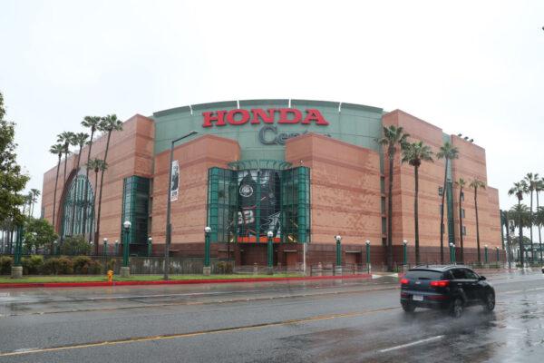 A view of the empty Honda Center after the cancellation of the Big West Conference Men's Basketball Tournament due to COVID-19 in Anaheim, Calif., on March 12, 2020. (Joe Scarnici/Getty Images)