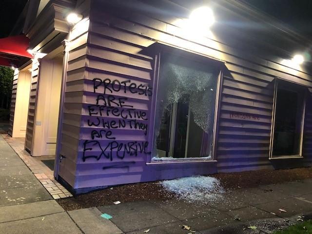 Windows broken in Portland, Ore., early June 26, 2020. (Portland Police Bureau)