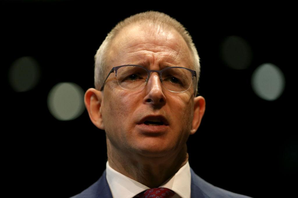 Minister for Communications Paul Fletcher speaks during a press conference following a tour of the Sydney Coliseum Theatre at West HQ in Sydney, Australia on June 25, 2020. (Matt Blyth/Getty Images)