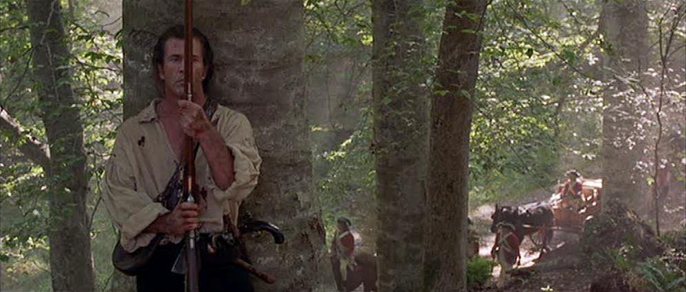 Benjamin Martin (Mel Gibson) about to ambush British soldiers, in "The Patriot." (Columbia Pictures)