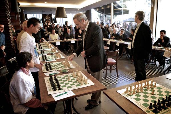 Chess grandmaster, former World Chess Champion and one of the leaders of Russian political opposition, Garry Kasparov, plays simultaneous chess games in Porto Alegre during his visit to Brazil on September 6, 2011. (Jefferson Bernardes/AFP via Getty Images)