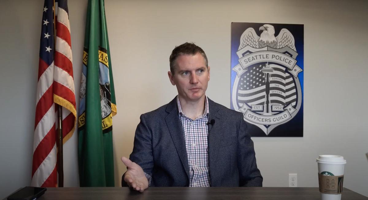 In this still image from video, Seattle Police Officers Guild President Mike Solan speaks in an interview with The Epoch Times in Seattle on June 29, 2020. (The Epoch Times)