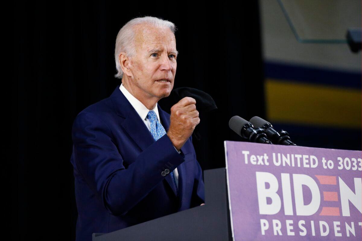 Democratic presidential candidate former Vice President Joe Biden speaks in Wilmington, Del., on June 30, 2020. (Patrick Semansky/AP Photo)