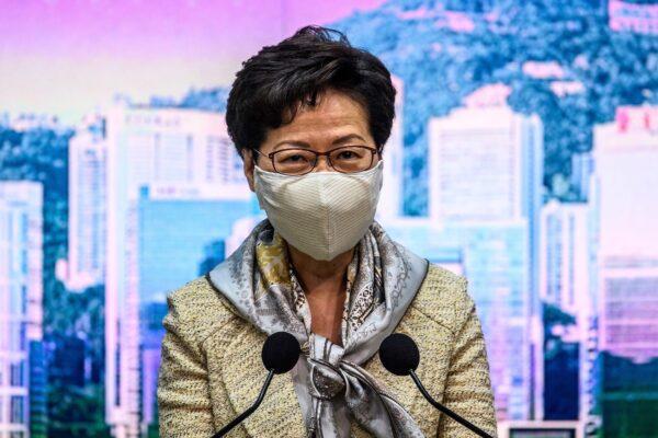 Hong Kong's Chief Executive Carrie Lam speaks at her weekly press conference at the government headquarters in Hong Kong on June 30, 2020. (Anthony Wallace/AFP via Getty Images)