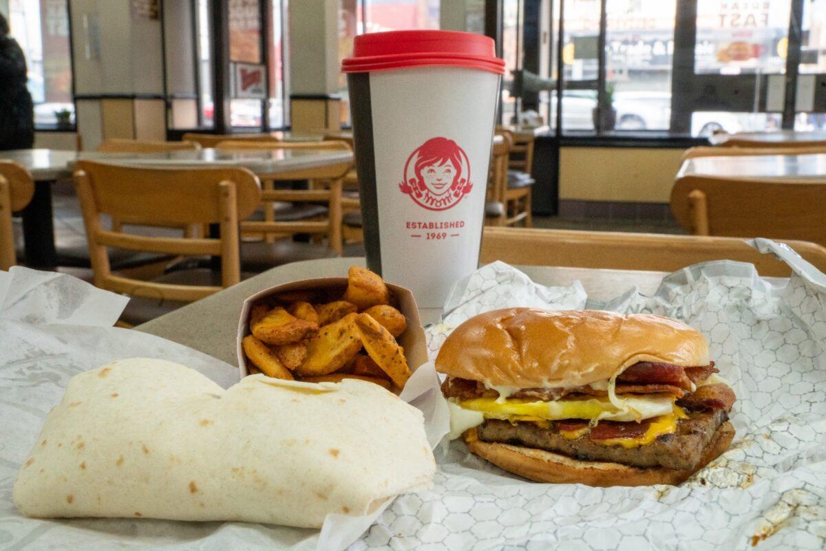 The Breakfast Baconator, Seasoned Potatoes and Sausage Egg and Cheese Burrito are part of the breakfast menu at Wendy's restaurants in New York City, on March 2, 2020. (David Dee Delgado/Getty Images)
