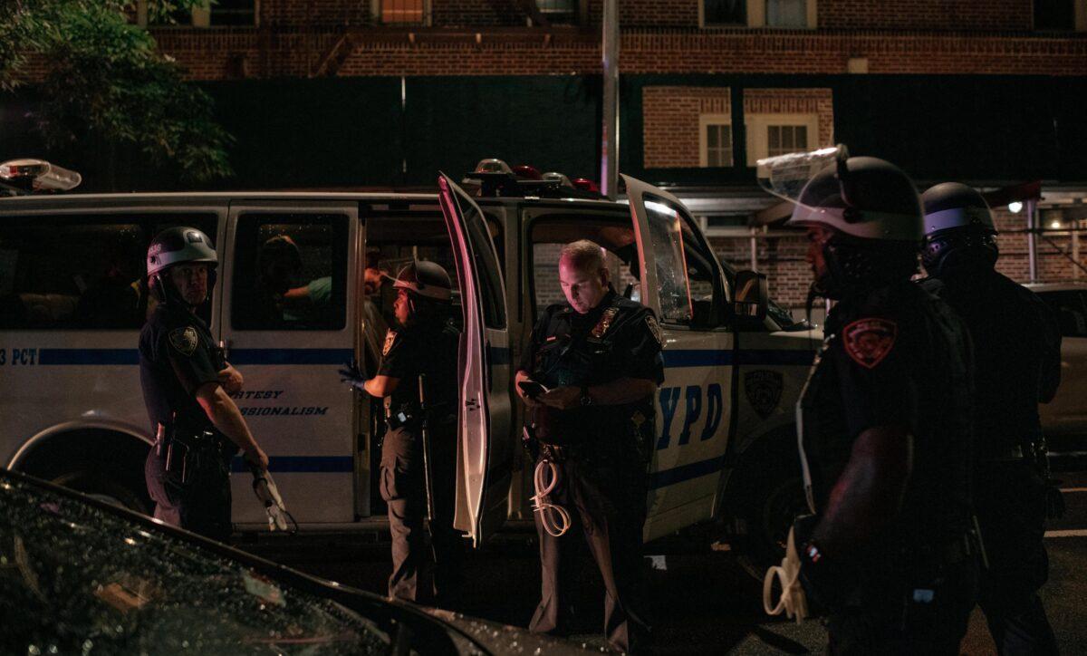 NYPD officers in the Crown Heights neighborhood in Brooklyn, N.Y., on June 3, 2020. (Scott Heins/Getty Images)