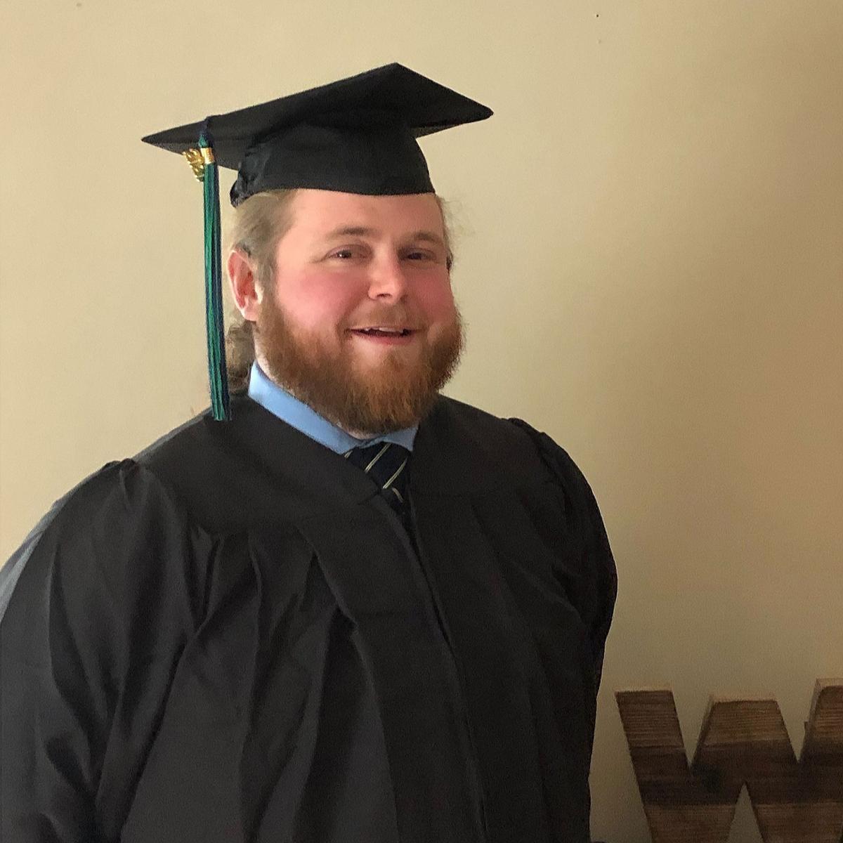 Clayton Ward graduated on June 30, 2020, with his associate's degree from MassBay Community College in the hopes of becoming a high school history teacher. (Courtesy of Clayton Ward)