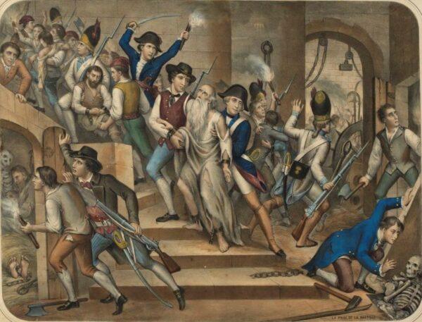 Only seven prisoners were in the Bastille when it was seized. “People in the Castle of Bastille” by Par H. Jannin. Museum of the French Revolution, Vizille. (Public Domain)