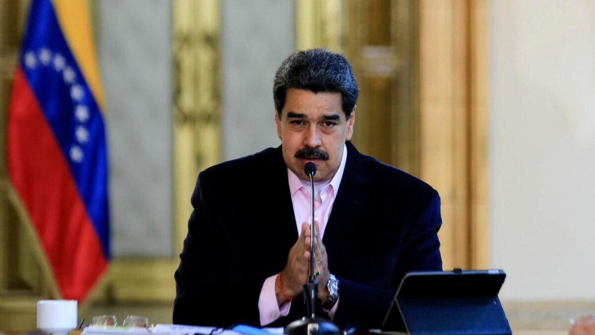 Venezuelan dictator Nicolas Maduro makes a televised announcement at Miraflores Presidential Palace in Caracas, Venezuela, on March 26, 2020. (Jhonn Zerpa/Venezuelan Presidency/AFP via Getty Images)