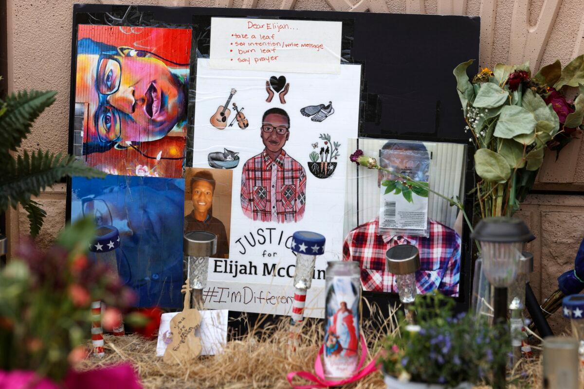 A makeshift memorial stands at a site across the street from where Elijah McClain was stopped by Aurora Police Department officers while walking home, in Aurora, Colo., on July 3, 2020. (David Zalubowski/AP Photo)