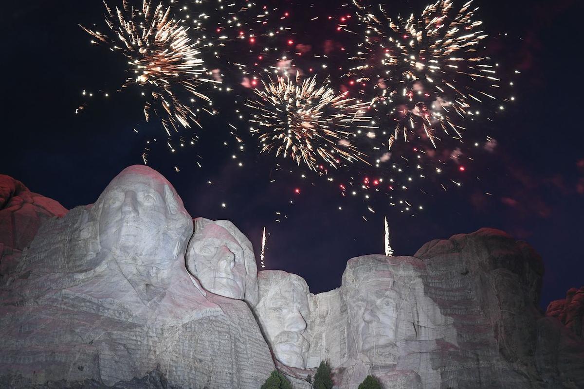 Fireworks explode above the Mount Rushmore National Monument during an Independence Day event attended by President Donald Trump in Keystone, S.D., July 3, 2020. (Saul Loeb/AFP via Getty Images)