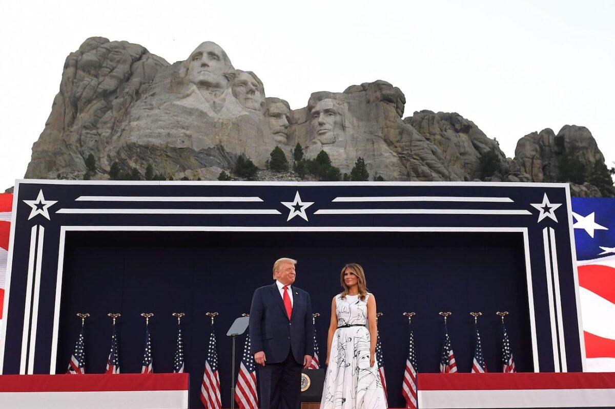President Donald Trump and First Lady Melania Trump arrive for the Independence Day events at Mount Rushmore National Memorial in Keystone, South Dakota, July 3, 2020. (Saul Loeb/AFP via Getty Images)