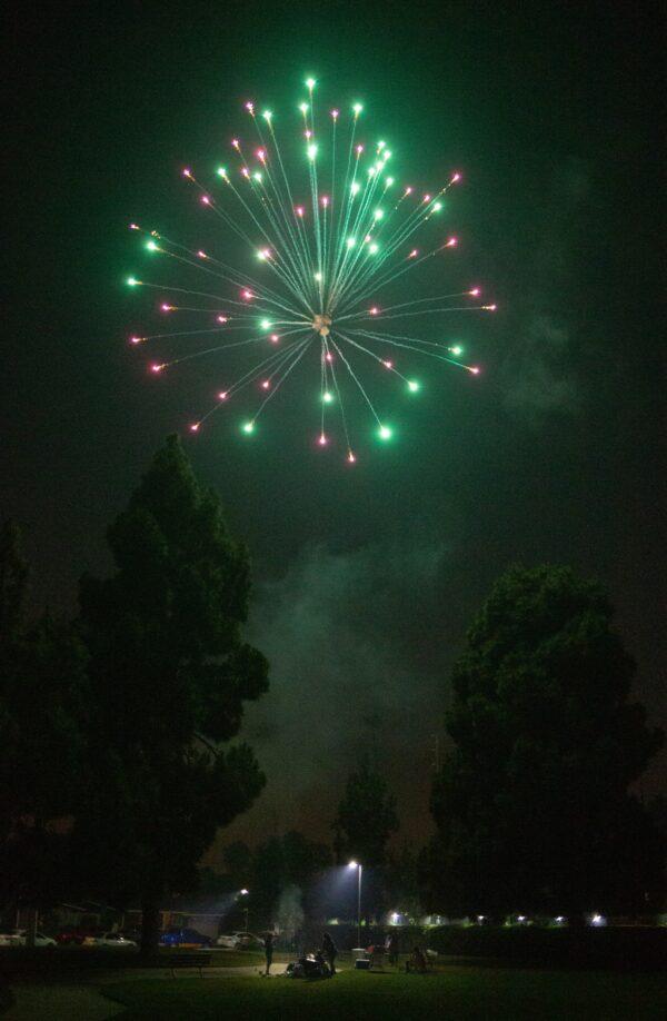  Fireworks light up the sky in Santa Ana, Calif., on July 4, 2020. (John Fredricks, The Epoch Times)