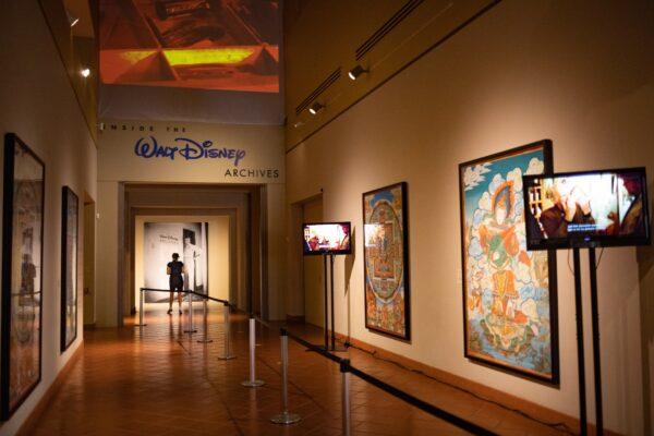 Guests enjoy The Walt Disney Archives at The Bowers Museum in Santa Ana, Calif., on June 30, 2020. (John Fredricks/The Epoch Times)