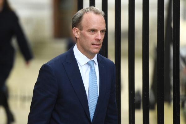 Britain's Foreign Secretary Dominic Raab arrives at 10 Downing Street in London on April 6, 2020. (Peter Summers/Getty Images)