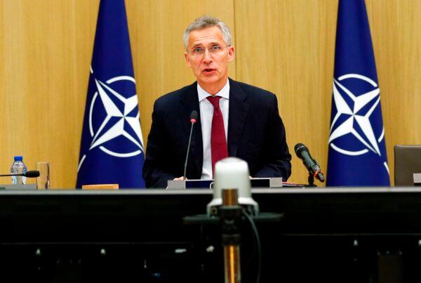 NATO Secretary-General Jens Stoltenberg speaks as he chairs a NATO defence ministers meeting via teleconference at the Alliance headquarters in Brussels, on June 17, 2020. (Francois Lenoir/POOL/AFP via Getty Images)