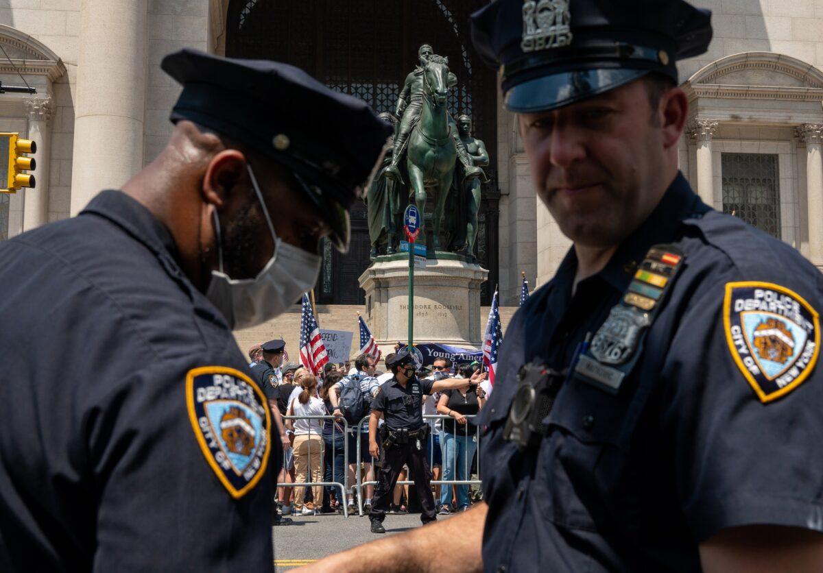 Police officers in New York City on June 28, 2020. (David Dee Delgado/Getty Images)