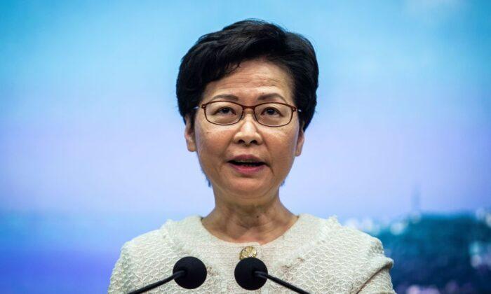 Hong Kong leader Carrie Lam speaks at a press conference in Hong Kong, on July 7, 2020. (Issac Lawrence/AFP via Getty Images)