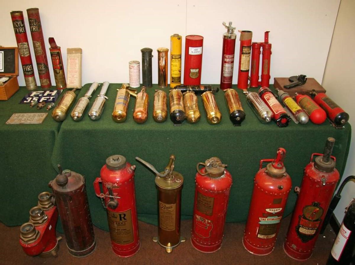 Fire extinguishers on display at the museum. (Caters News)