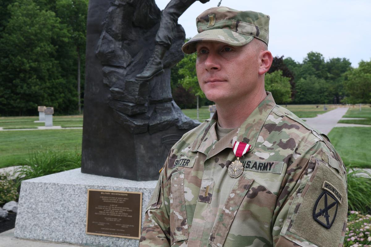 Second Lt. Shawn G. Sutter at Memorial Park on Fort Drum, New York, on July 2, 2020. (<a href="https://www.army.mil/article/237008/fort_drum_soldier_performs_heimlich_saves_newborns_life?fbclid=IwAR1F_3G5krVnY31xHDvEenwgMwG7Auoa3pPP3U4JxznkVLLvhRvmiQpn1Hg">Sgt. Brandon Cox</a>/U.S. Army)