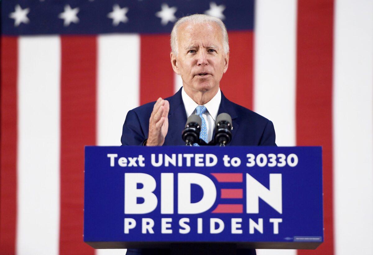 Democratic presidential candidate Joe Biden speaks in Wilmington, Del., on June 30, 2020. (Brendan Smialowski/AFP via Getty Images)