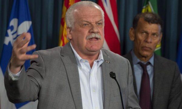 PSAC President Chris Aylward speaks during a news conference in Ottawa, on Oct. 31. 2018. (Adrian Wyld/The Canadian Press)