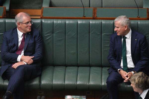 Prime Minister Scott Morrison and Deputy Prime Minister Michael McCormack during proceedings in the House of Representatives at Parliament House in Canberra, Australia on March 23, 2020. (Sam Mooy/Getty Images)