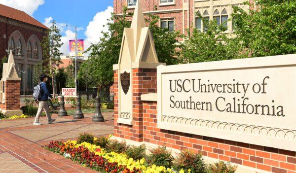 A fo;e photo of the University of Southern California (USC) in Los Angeles, Calif. on March 11, 2020. (Frederic J. Brown/AFP via Getty Images)