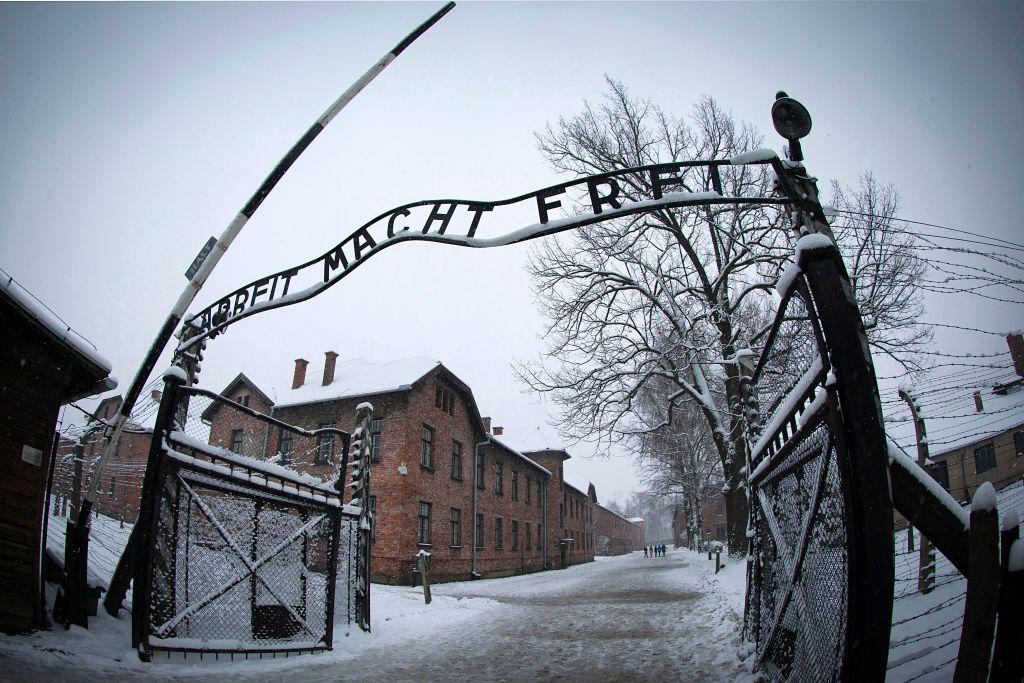 The entrance to the former Nazi concentration camp Auschwitz-Birkenau.  (JOEL SAGET/AFP via Getty Images)