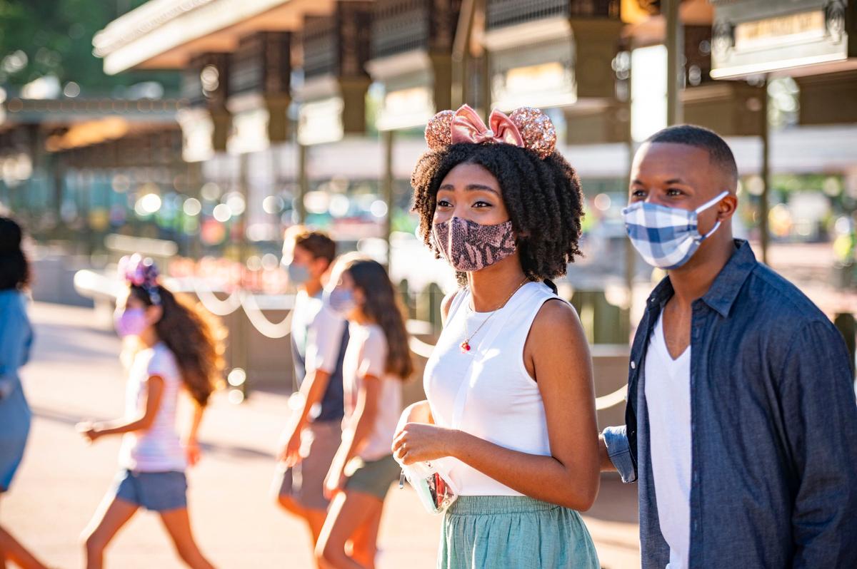 At Walt Disney World Resort theme parks in Lake Buena Vista, Fla., all guests 2 years of age and older are now required to wear an appropriate face covering at all times, except when eating and drinking while dining. (Matt Stroshane/Walt Disney World)