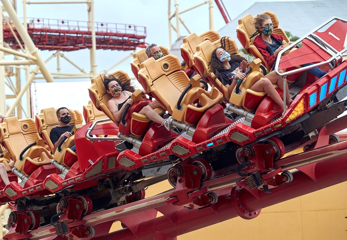The Hollywood Rip Ride Rockit ride at Universal Orlando. The theme park has incorporated social distancing practices, including in lines, attractions, and restaurants. (Courtesy of Universal Orlando)