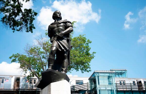 A statue of Christopher Columbus in New York City on July 9, 2020. (Johannes Eisele/AFP via Getty Images)