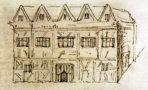 Sketch of Shakespeare's home New Place, 1737, by George Vertue in 1737 from contemporary descriptions when he visited Stratford-on-Avon. (Public Domain)