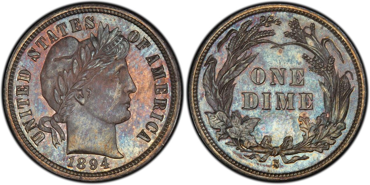 The 1894-S Barber dime (<a href="https://en.wikipedia.org/wiki/File:1894-S_Barber_dime.jpg">Professional Coin Grading Service</a>/Wikipedia)