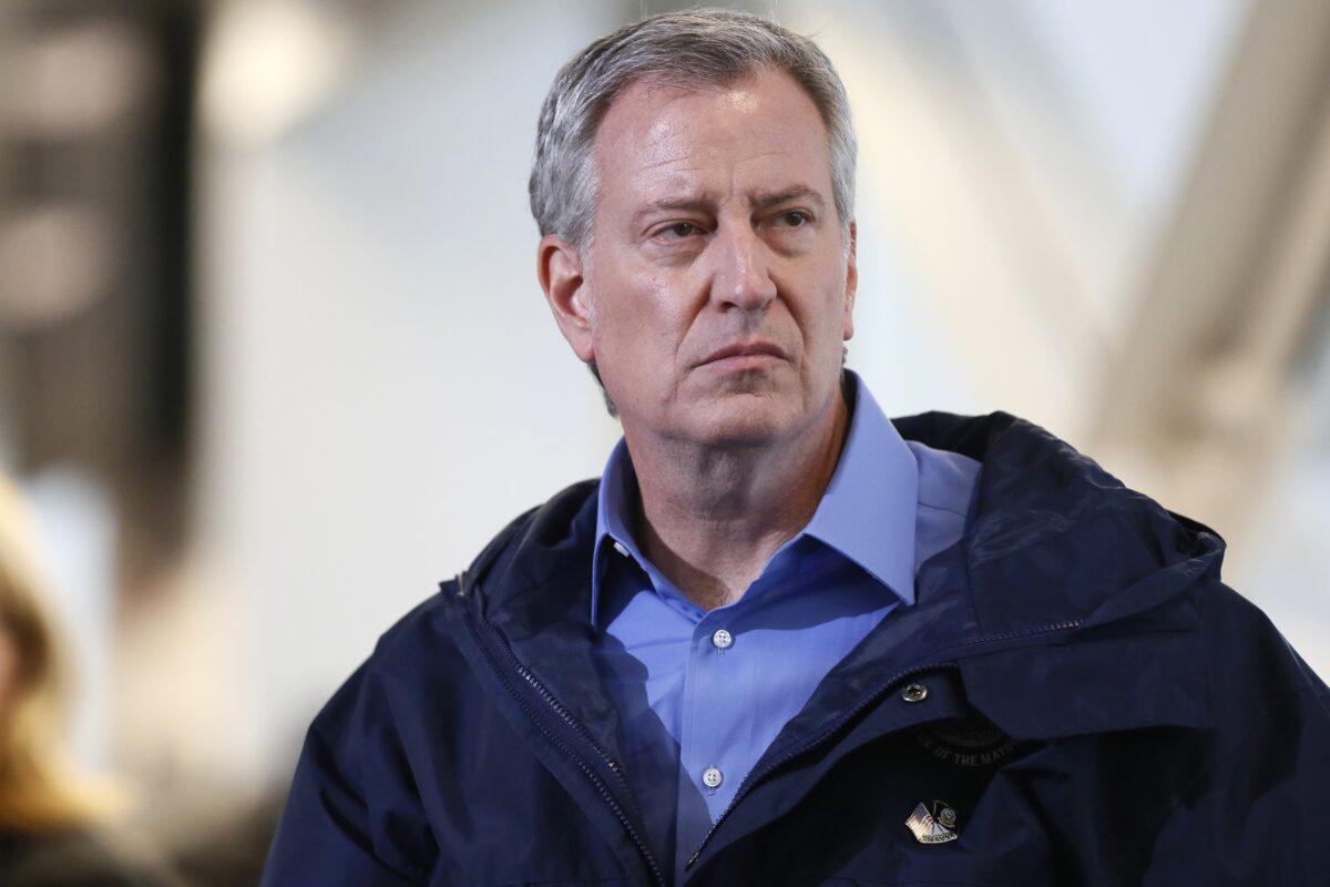 New York City Mayor Bill de Blasio at a public appearance in New York, N.Y., on March 31, 2020. (Stefan Jeremiah/Reuters)