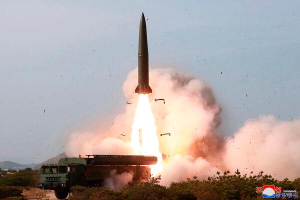 This photo provided by the North Korean government shows what it says is a launch of a missile in the east coast of North Korea, on May 4, 2019. (Korean Central News Agency/Korea News Service via AP/ File)