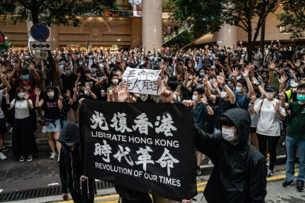Demonstrators take part in a protest against the new National Security Law in Hong Kong on July 1, 2020. (Anthony Kwan/Getty Images)