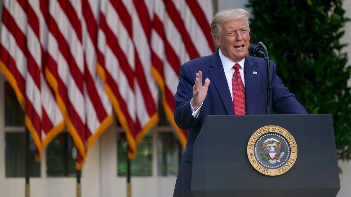 President Donald Trump speaks during a news conference in the Rose Garden of the White House in Washington on July 14, 2020. (Evan Vucci/AP Photo)
