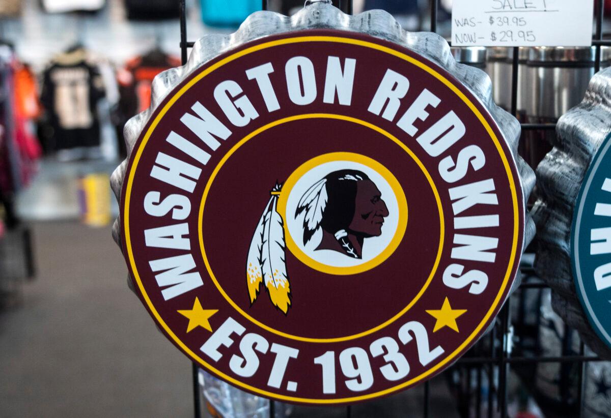 Washington Redskins merchandise is seen for sale at a sports store in Fairfax, Va., on July 13, 2020. (Andrew Caballero-Reynolds/AFP via Getty Images)